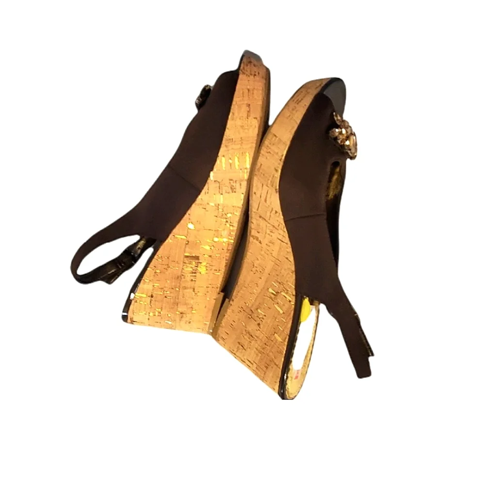 Laura Ashley Brown Peep toe wedge heels. - Picture 4 of 9